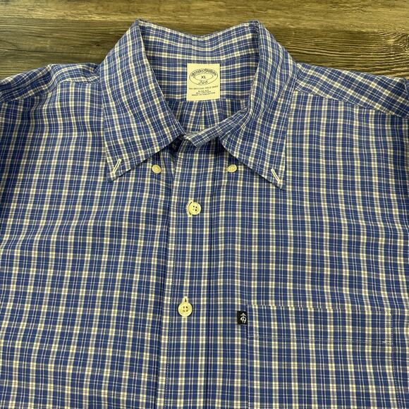 Brooks Brothers Blue Men XL The Original Polo Shirt Slim Fit Checked Button Down - Picture 1 of 9